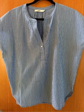 0039 Italy Blue Gingham Split-Neck Top
